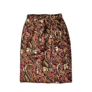 Vintage Dana Buchman 100% Silk Midi Pencil Skirt Paisley Layered w Pockets 6